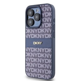 Etui DKNY Leather Mono Stripe & Metal Logo na iPhone 15 Pro - niebieskie