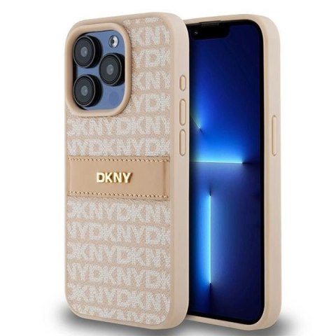 Etui DKNY Leather Mono Stripe & Metal Logo na iPhone 15 Pro - różowe