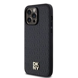 Etui DKNY Leather Monogram Pattern Metal Logo MagSafe na iPhone 14 Pro Max - czarne