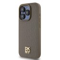 Etui DKNY Leather Monogram Pattern Metal Logo MagSafe na iPhone 15 Pro - brązowe