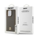 Etui DKNY Leather Monogram Pattern Metal Logo MagSafe na iPhone 15 Pro - brązowe