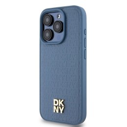 Etui DKNY Leather Monogram Pattern Metal Logo MagSafe na iPhone 15 Pro - niebieskie