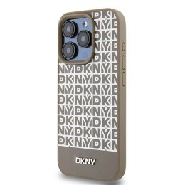 Etui DKNY Leather Printed Pattern Metal Logo MagSafe na iPhone 15 Pro - brązowe