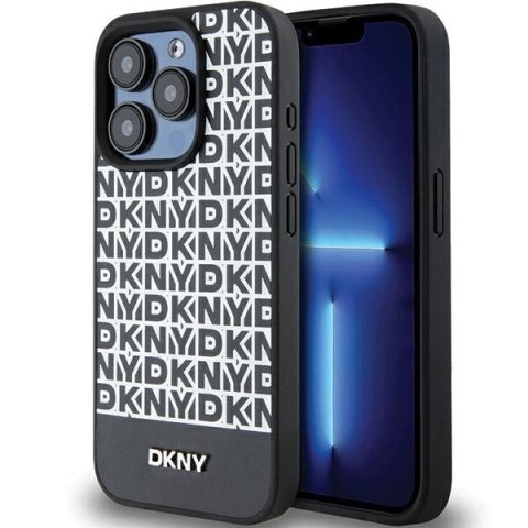 Etui DKNY Leather Printed Pattern Metal Logo MagSafe na iPhone 15 Pro - czarne