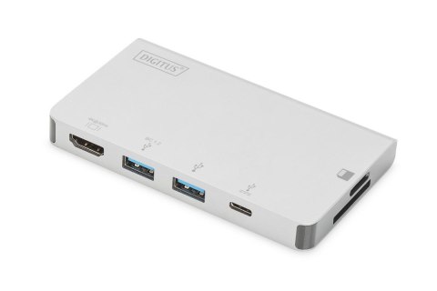 Digitus Stacja dokująca podróżna DIGITUS USB Typ C, 6-portów 4K 30Hz, HQ, aruminiowa, srebrna