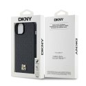 Etui DKNY Leather Monogram Pattern Metal Logo MagSafe na iPhone 15 Plus / 14 Plus - czarne