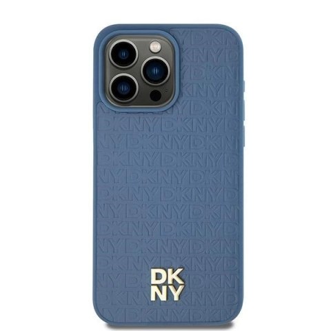 Etui DKNY Leather Pattern Metal Logo MagSafe na iPhone 15 / 14 / 13 - niebieskie