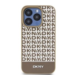 Etui DKNY Leather Printed Pattern Metal Logo MagSafe na iPhone 15 / 14 / 13 - brązowe