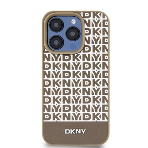 Etui DKNY Leather Printed Pattern Metal Logo MagSafe na iPhone 15 / 14 / 13 - brązowe