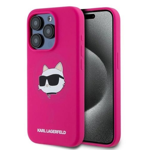 Etui Karl Lagerfeld Silicone Choupette Head MagSafe na iPhone 15 Pro - różowe