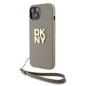 Etui DKNY Wrist Strap Stock Logo na iPhone 15 / 14 / 13 - beżowe