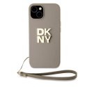 Etui DKNY Wrist Strap Stock Logo na iPhone 15 / 14 / 13 - beżowe