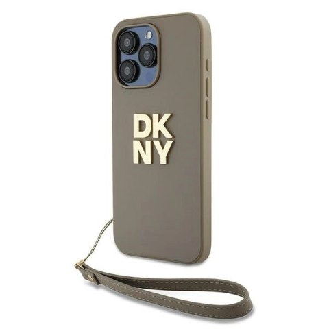 Etui DKNY Wrist Strap Stock Logo na iPhone 15 Pro Max - beżowe