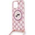 Etui Karl Lagerfeld IML Crossbody Monogram Karl & Choupette Head MagSafe na iPhone 15 / 14 / 13 - różowe