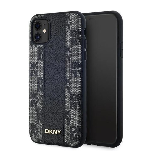 Etui DKNY Leather Checkered Mono Pattern MagSafe na iPhone 11 / Xr - czarne