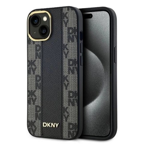 Etui DKNY Leather Checkered Mono Pattern MagSafe na iPhone 14 / 15 / 13 - czarne