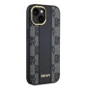 Etui DKNY Leather Checkered Mono Pattern MagSafe na iPhone 14 / 15 / 13 - czarne