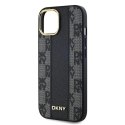 Etui DKNY Leather Checkered Mono Pattern MagSafe na iPhone 14 / 15 / 13 - czarne