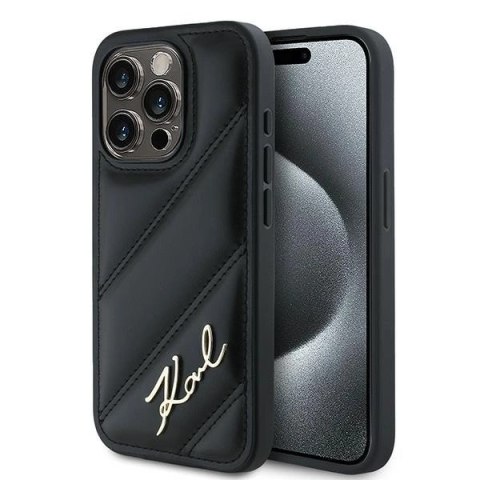 Etui Karl Lagerfeld Diagonal Quilted Script na iPhone 14 Pro - czarne