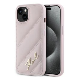 Etui Karl Lagerfeld Diagonal Quilted Script na iPhone 15 Plus / 14 Plus - różowe