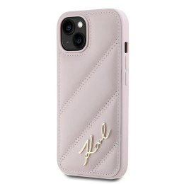 Etui Karl Lagerfeld Diagonal Quilted Script na iPhone 15 Plus / 14 Plus - różowe