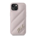 Etui Karl Lagerfeld Diagonal Quilted Script na iPhone 15 Plus / 14 Plus - różowe