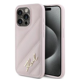 Etui Karl Lagerfeld Diagonal Quilted Script na iPhone 15 Pro Max - różowe