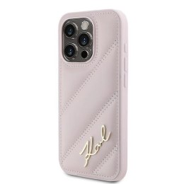 Etui Karl Lagerfeld Diagonal Quilted Script na iPhone 15 Pro Max - różowe