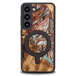 Etui Bewood Unique MagSafe Jowisz z drewna i żywicy na Samsung Galaxy S23 - miedziano-białe