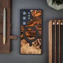 Etui Bewood Unique MagSafe Orange z drewna i żywicy na Samsung Galaxy S24 Ultra - pomarańczowo-czarne