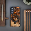 Etui Bewood Unique MagSafe Orange z drewna i żywicy na Samsung Galaxy S24 - pomarańczowo-czarne