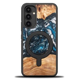 Etui Bewood Unique MagSafe Planeta Ziemia z drewna i żywicy na Samsung Galaxy A54 5G - niebiesko-zielone