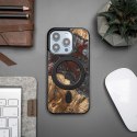 Etui Bewood Unique MagSafe Pluton z drewna i żywicy na iPhone 15 Pro - czarno-niebieskie