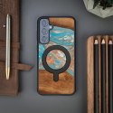 Etui Bewood Unique MagSafe Saturn z drewna i żywicy na Samsung Galaxy S23 FE - niebiesko-czerwone