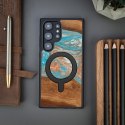 Etui Bewood Unique MagSafe Saturn z drewna i żywicy na Samsung Galaxy S24 Ultra - niebiesko-czerwone