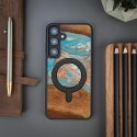 Etui Bewood Unique MagSafe Saturn z drewna i żywicy na Samsung Galaxy S24+ - niebiesko-czerwone