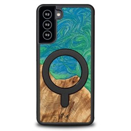 Etui Bewood Unique MagSafe Tokyo z drewna i żywicy na Samsung Galaxy S21 FE - zielono-niebieskie