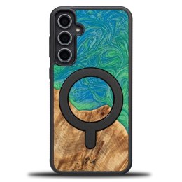 Etui Bewood Unique MagSafe Tokyo z drewna i żywicy na Samsung Galaxy S23 FE - zielono-niebieskie