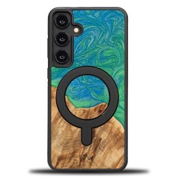 Etui Bewood Unique MagSafe Tokyo z drewna i żywicy na Samsung Galaxy S24+ - zielono-niebieskie