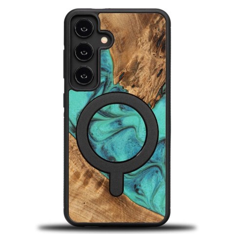 Etui Bewood Unique MagSafe Turquoise z drewna i żywicy na Samsung Galaxy A55 5G - turkusowo-czarne