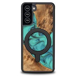 Etui Bewood Unique MagSafe Turquoise z drewna i żywicy na Samsung Galaxy S21 FE - turkusowo-czarne