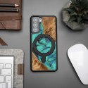 Etui Bewood Unique MagSafe Turquoise z drewna i żywicy na Samsung Galaxy S21 FE - turkusowo-czarne