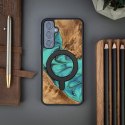 Etui Bewood Unique MagSafe Turquoise z drewna i żywicy na Samsung Galaxy S23 FE - turkusowo-czarne