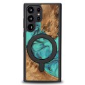 Etui Bewood Unique MagSafe Turquoise z drewna i żywicy na Samsung Galaxy S23 Ultra - turkusowo-czarne