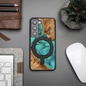 Etui Bewood Unique MagSafe Turquoise z drewna i żywicy na Samsung Galaxy S23 - turkusowo-czarne