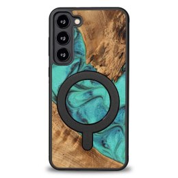 Etui Bewood Unique MagSafe Turquoise z drewna i żywicy na Samsung Galaxy S23+ - turkusowo-czarne