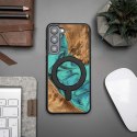 Etui Bewood Unique MagSafe Turquoise z drewna i żywicy na Samsung Galaxy S23+ - turkusowo-czarne