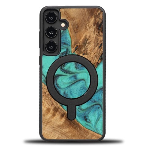 Etui Bewood Unique MagSafe Turquoise z drewna i żywicy na Samsung Galaxy S24+ - turkusowo-czarne