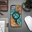 Etui Bewood Unique MagSafe Turquoise z drewna i żywicy na iPhone 15 Plus - turkusowo-czarne