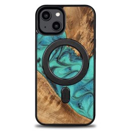 Etui Bewood Unique MagSafe Turquoise z drewna i żywicy na iPhone 15 - turkusowo-czarne